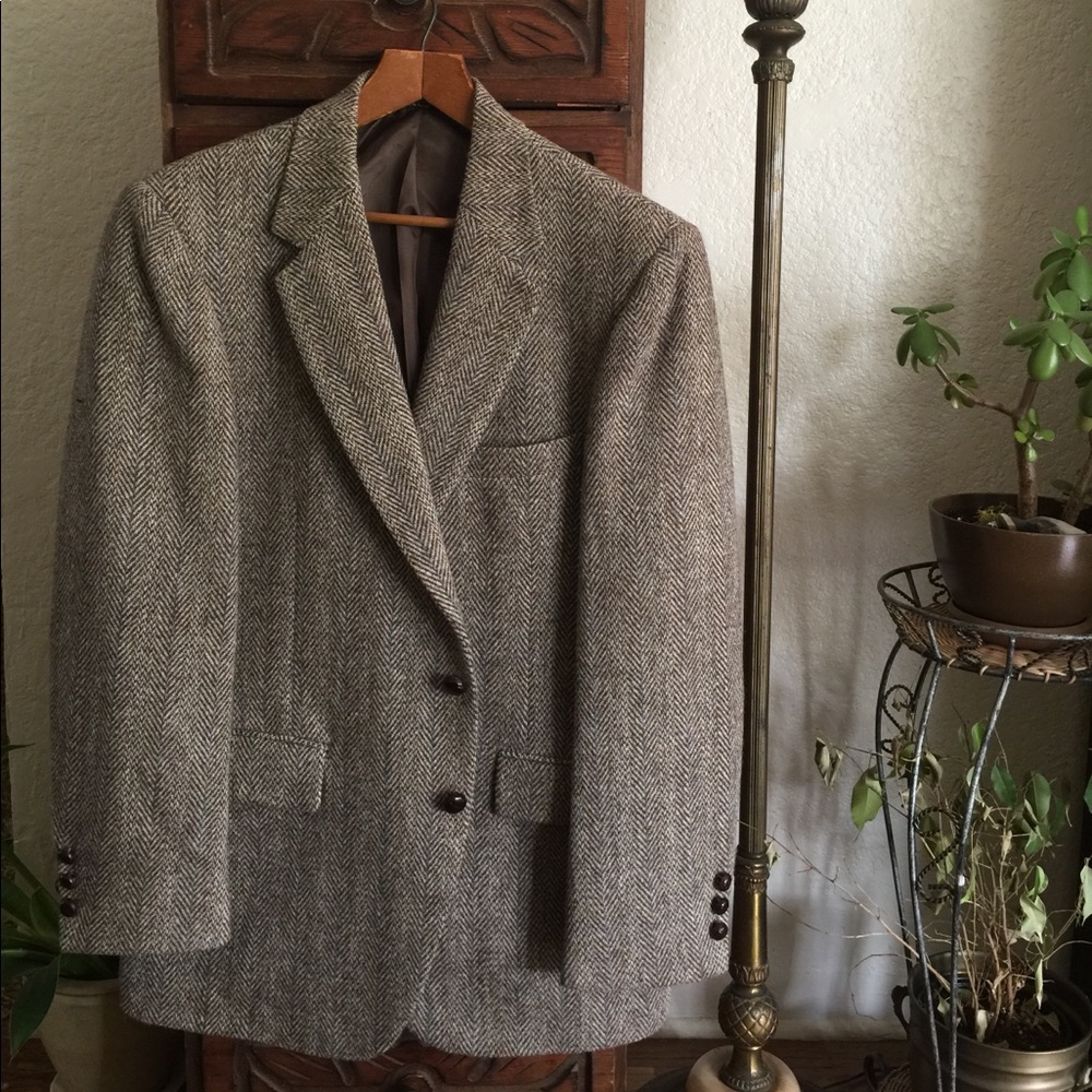 Harris Tweed herringbone stripe 100% wool blazer